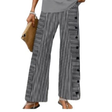 Damen Palazzo-Hose Streifen Weite Knopfdetails