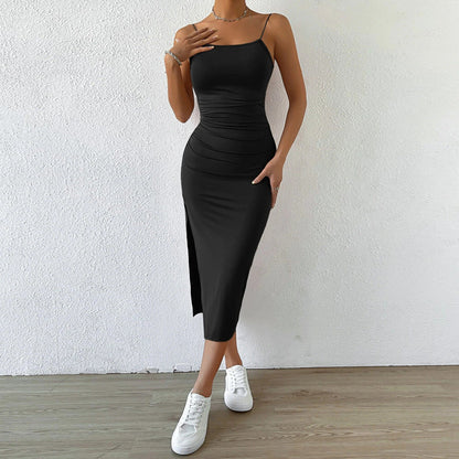Damen Maxikleid schmale Träger seitlicher Schlitz Eveloria