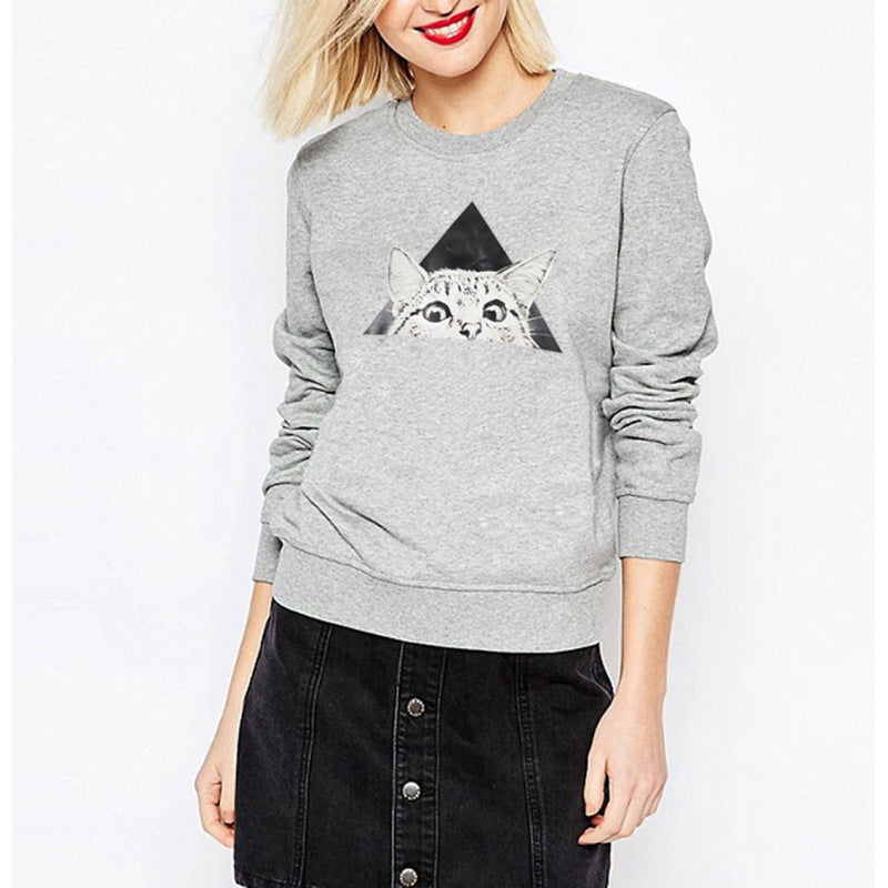 Damen Sweatshirt Katzenmotiv Geometrisches Design Eveloria
