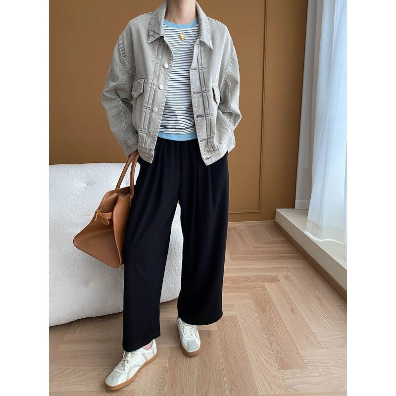 Damen Jeansjacke Lässig Mit Taschen Blau Eveloria