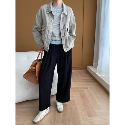 Damen Jeansjacke Lässig Mit Taschen Blau Eveloria