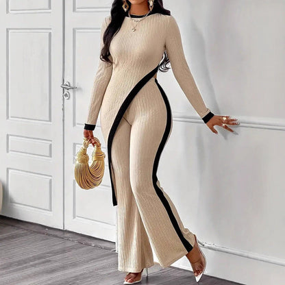 Damen Jumpsuit Asymmetrisch Kontrastpaspel Schwarz - Eveloria