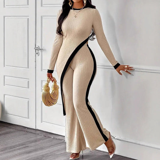 Damen Jumpsuit Asymmetrisch Kontrastpaspel Schwarz - Eveloria