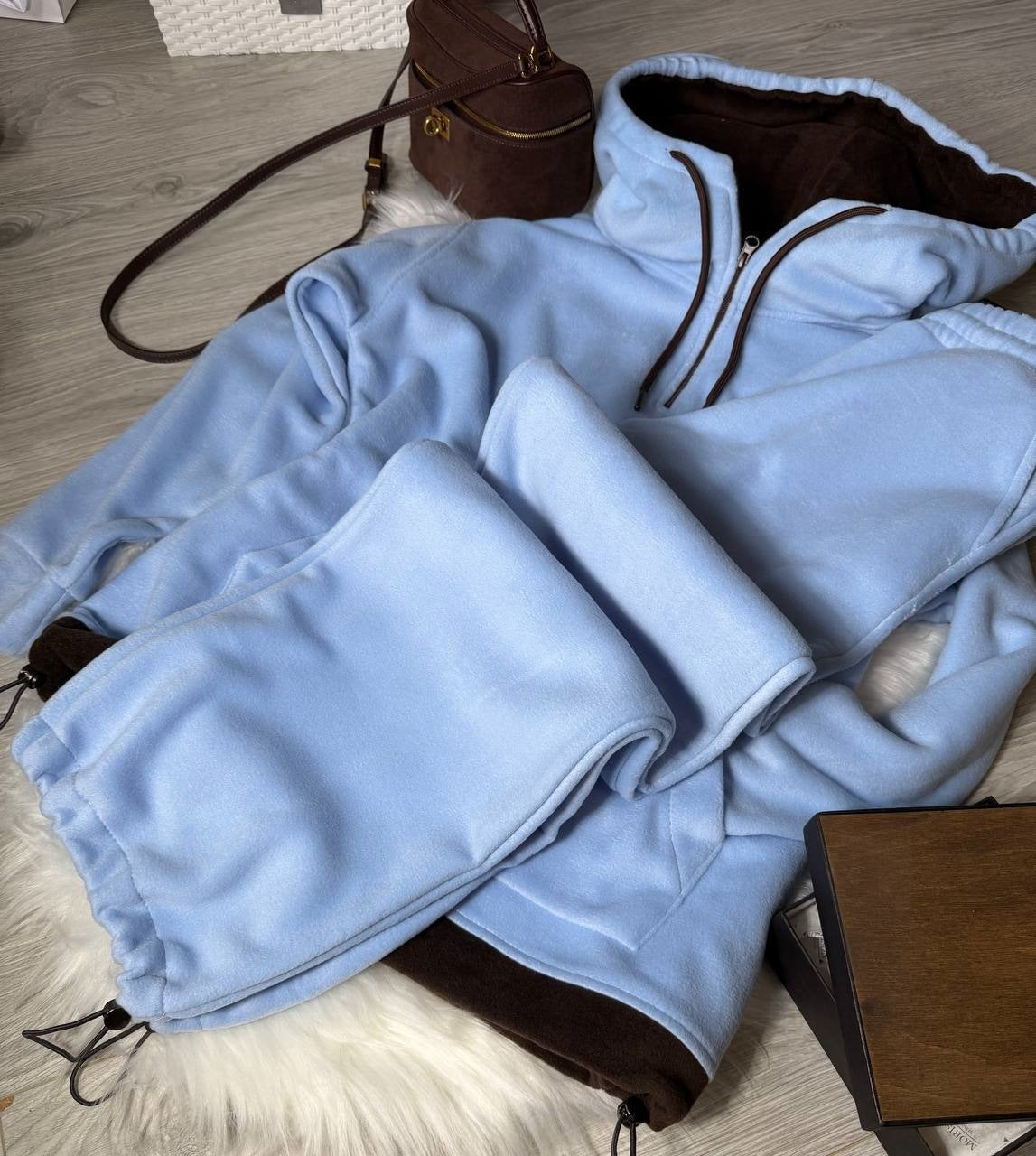 Damen Fleece-Jogginganzug Hochkragen Kordelzug Grau