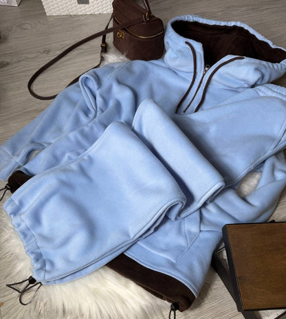 Damen Fleece-Jogginganzug Hochkragen Kordelzug Grau