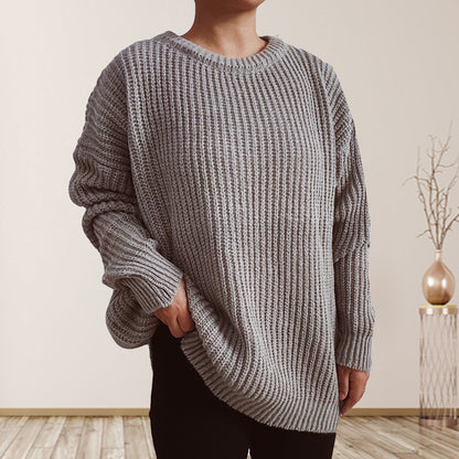 Damen Grobstrickpullover Überschnittene Schultern Beige