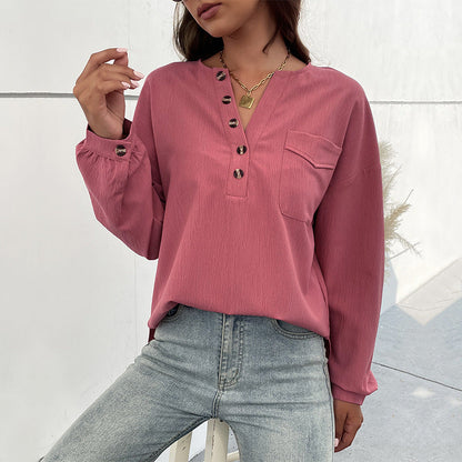 Damen Bluse mit Knöpfen und Brusttasche Eveloria