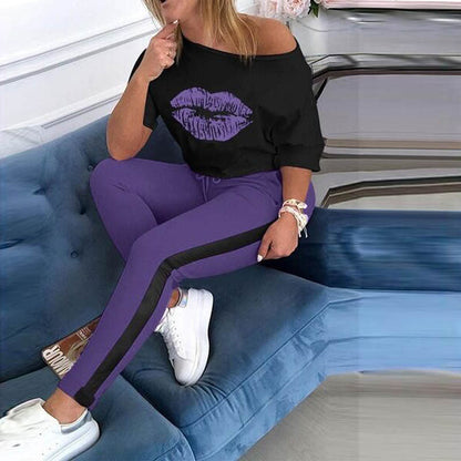 Damen Sweatshirt Lippenmotiv mit sportlicher Leggings