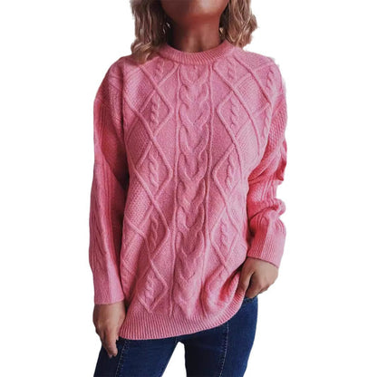Damen Strickpullover Grobstruktur Zopf-Design Eveloria