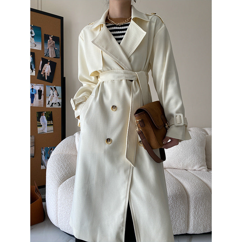 Damen Trenchcoat Elegantes Design Doppelter Knopf Schwarz - Eveloria