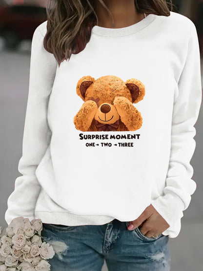 Damen Sweatshirt Bärenmotiv Baumwolle Weiß