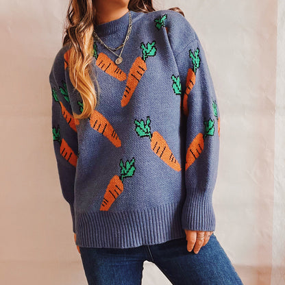 Damen Oversized Strickpullover Karottenmuster Eveloria