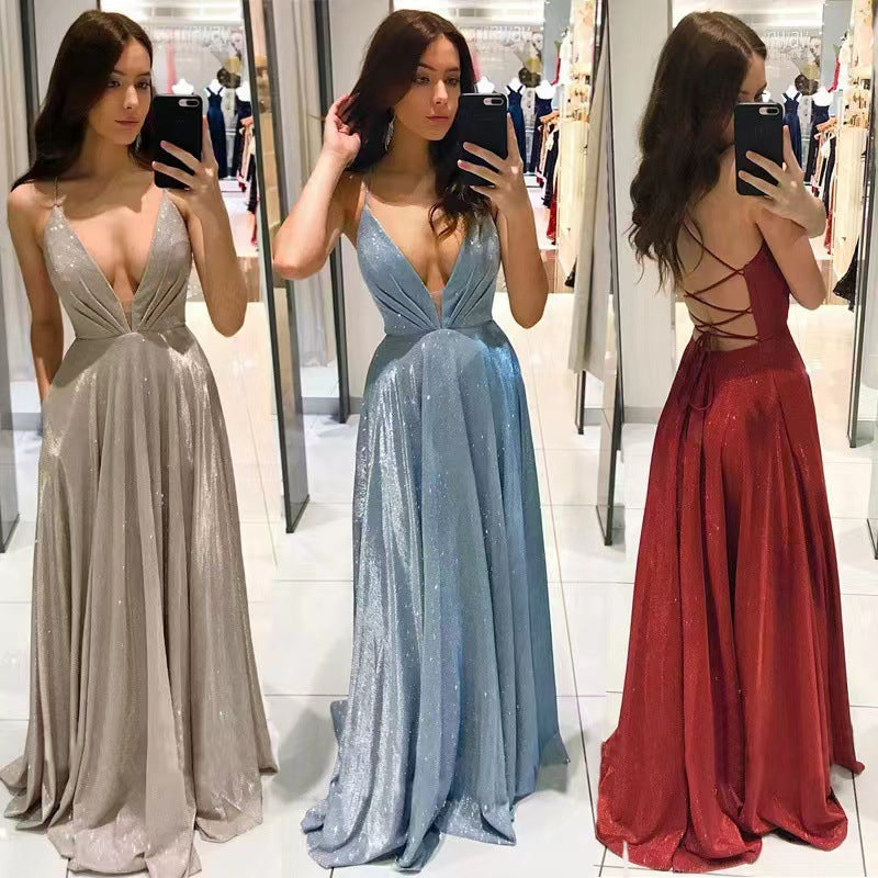 Eveloria Damen Abendkleid V-Ausschnitt Fließend Schwarz - Eveloria