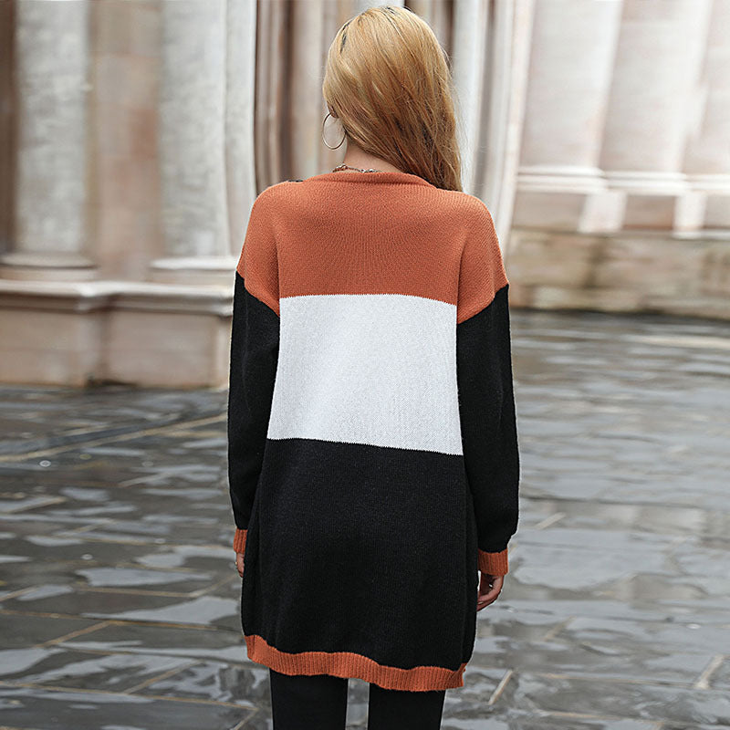 Damen Strickcardigan Farbblockdesign mit Taschen