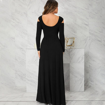 Damen Maxikleid Schulterfrei Elegantem Schlitz Eveloria