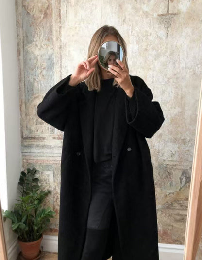 Damen Wollmantel Oversized Klassisches Revers Beige