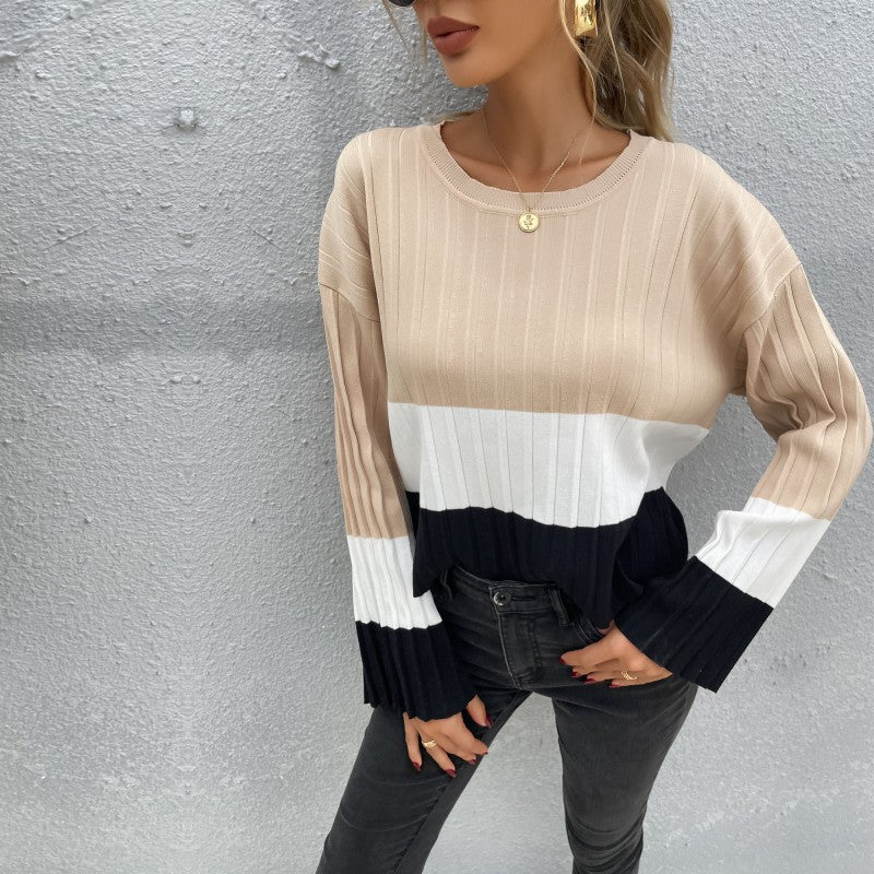 Damen Pullover Strukturiertes Farbblock-Design Eveloria
