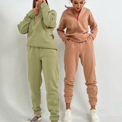 Damen Sportset Zip-Hoodie Jogginghose elastisch mit Taschen