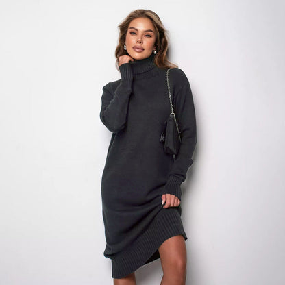 Damen Strickkleid Rollkragen Lässig Eveloria