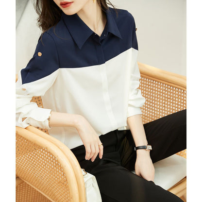 Damen Blusenshirt Farbblock-Design Eveloria