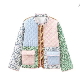 Damen Steppjacke Patchwork Muster Bunt - Eveloria