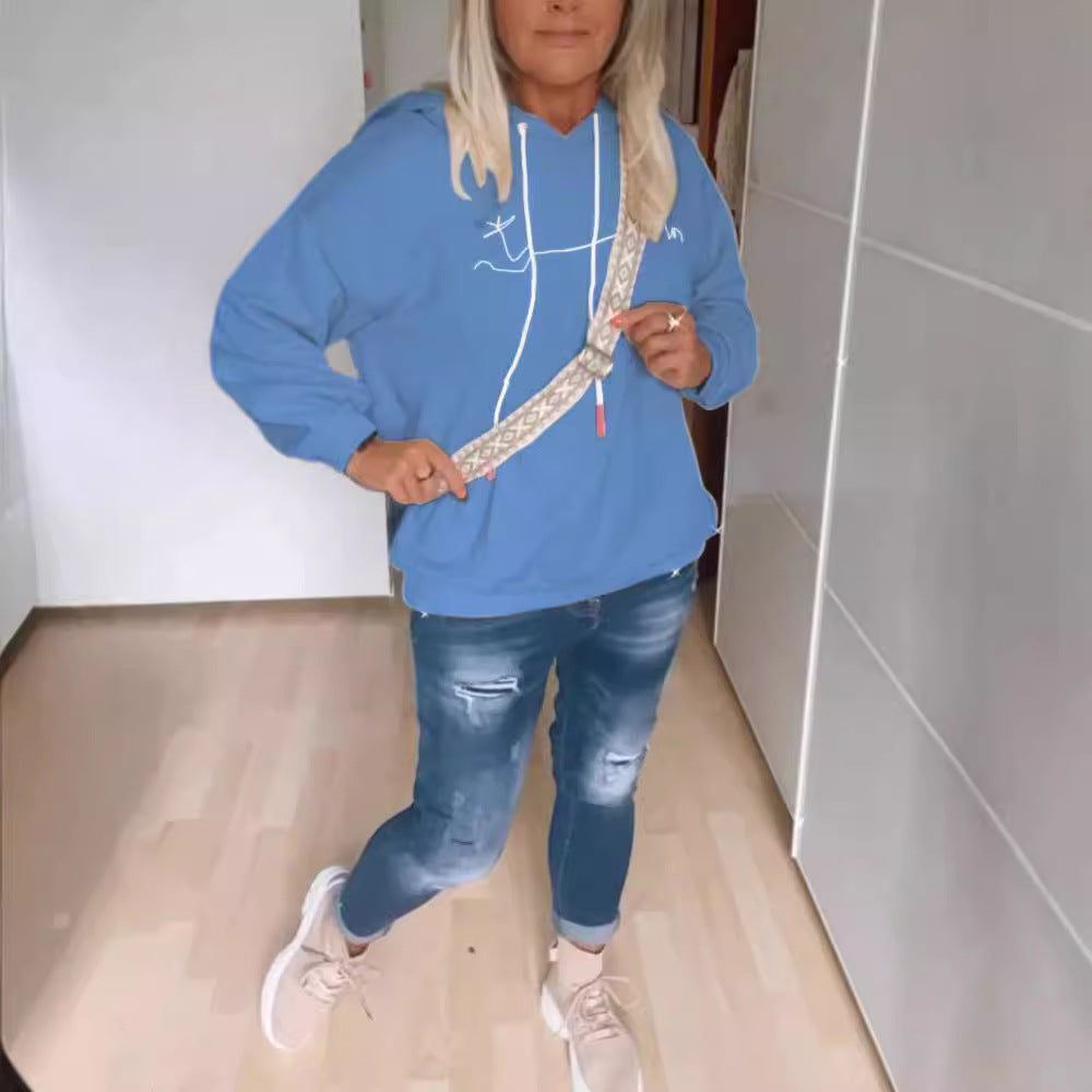 Damen Kapuzenpullover mit Schriftaufdruck und Taschen