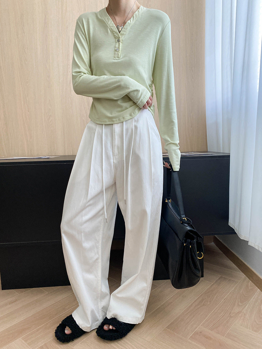 Damen Langarmshirt mit Knöpfen und lockerem Schnitt Eveloria