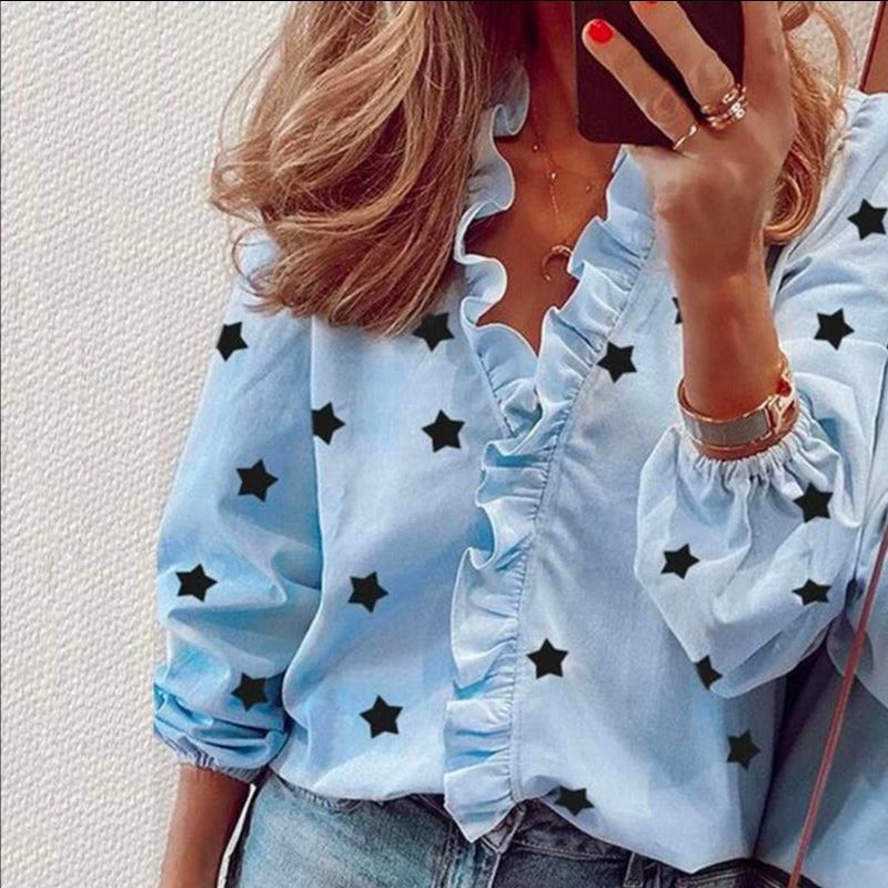 Damen Bluse mit Volant Sternenmotiv Eveloria
