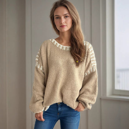 Damen Grobstrickpullover Lässiger Schnitt Gestreifte Ärmel