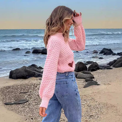 Damen Strickpullover Herz-Ausschnitte Crop-Design