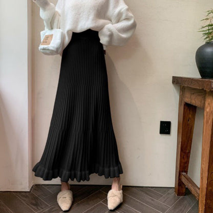 Damen Midirock Plissee Voluminöser Saum Elastisch Eveloria