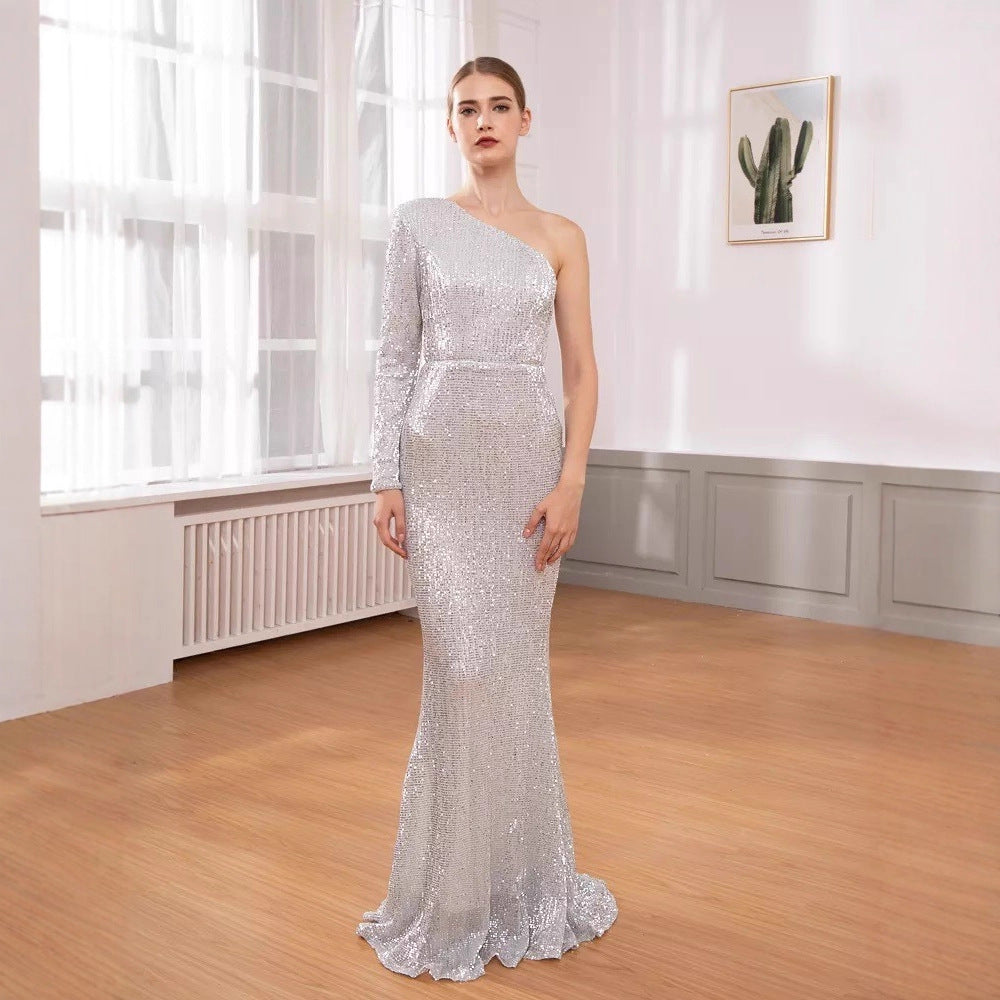 Eveloria Damen Abendkleid Glitzernd Asymmetrisch