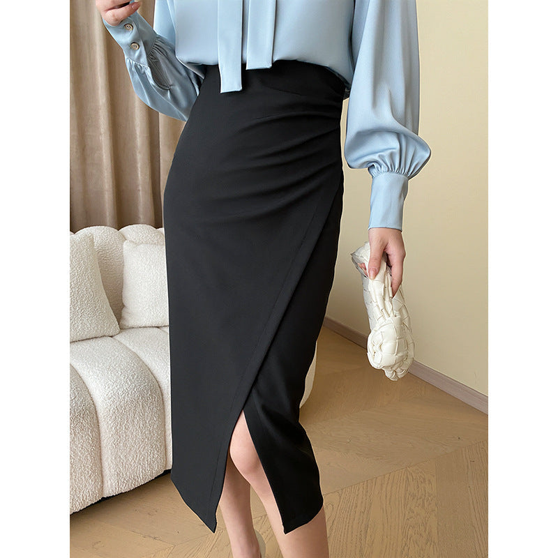 Damen Wickelkleid Figurbetont mit Schlitz und Knöpfen Schwarz Eveloria - Eveloria