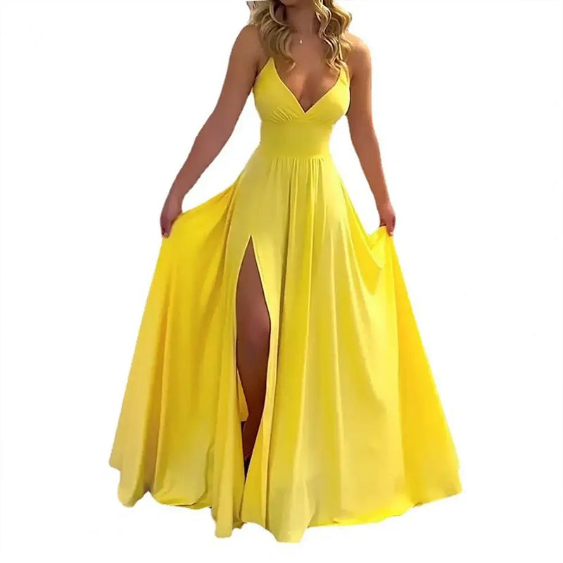 Damen Maxikleid V-Ausschnitt Figurbetonter Oberteil Eveloria