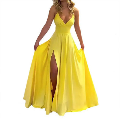 Damen Maxikleid V-Ausschnitt Figurbetonter Oberteil Eveloria