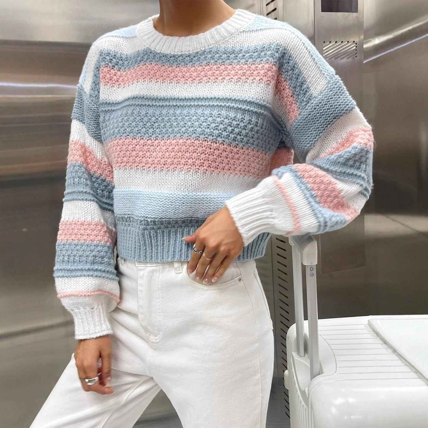 Damen Pullover Streifenmuster Lässiger Schnitt Eveloria