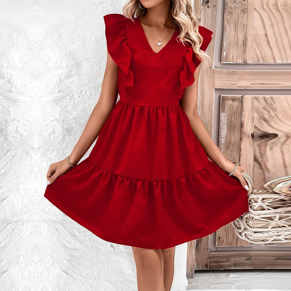 Damen Sommerkleid Volantärmel Offener Rücken Eveloria