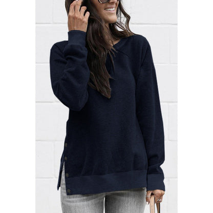 Damen Sweatshirt V-Ausschnitt mit Druckknöpfen