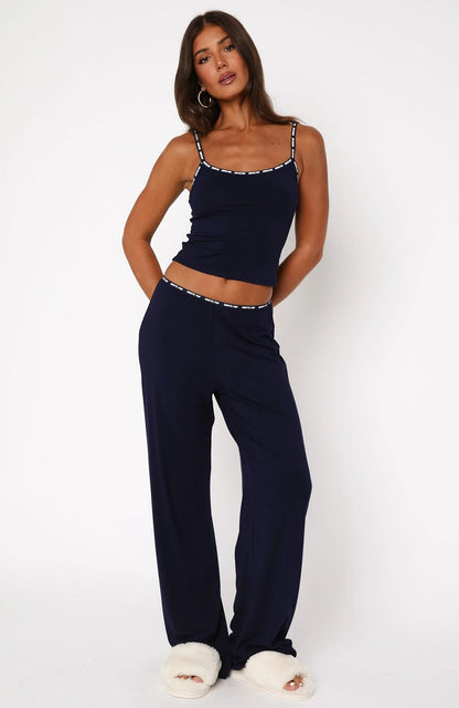 Damen Lounge-Set Weiches Jersey Spaghettiträger Weites Bein