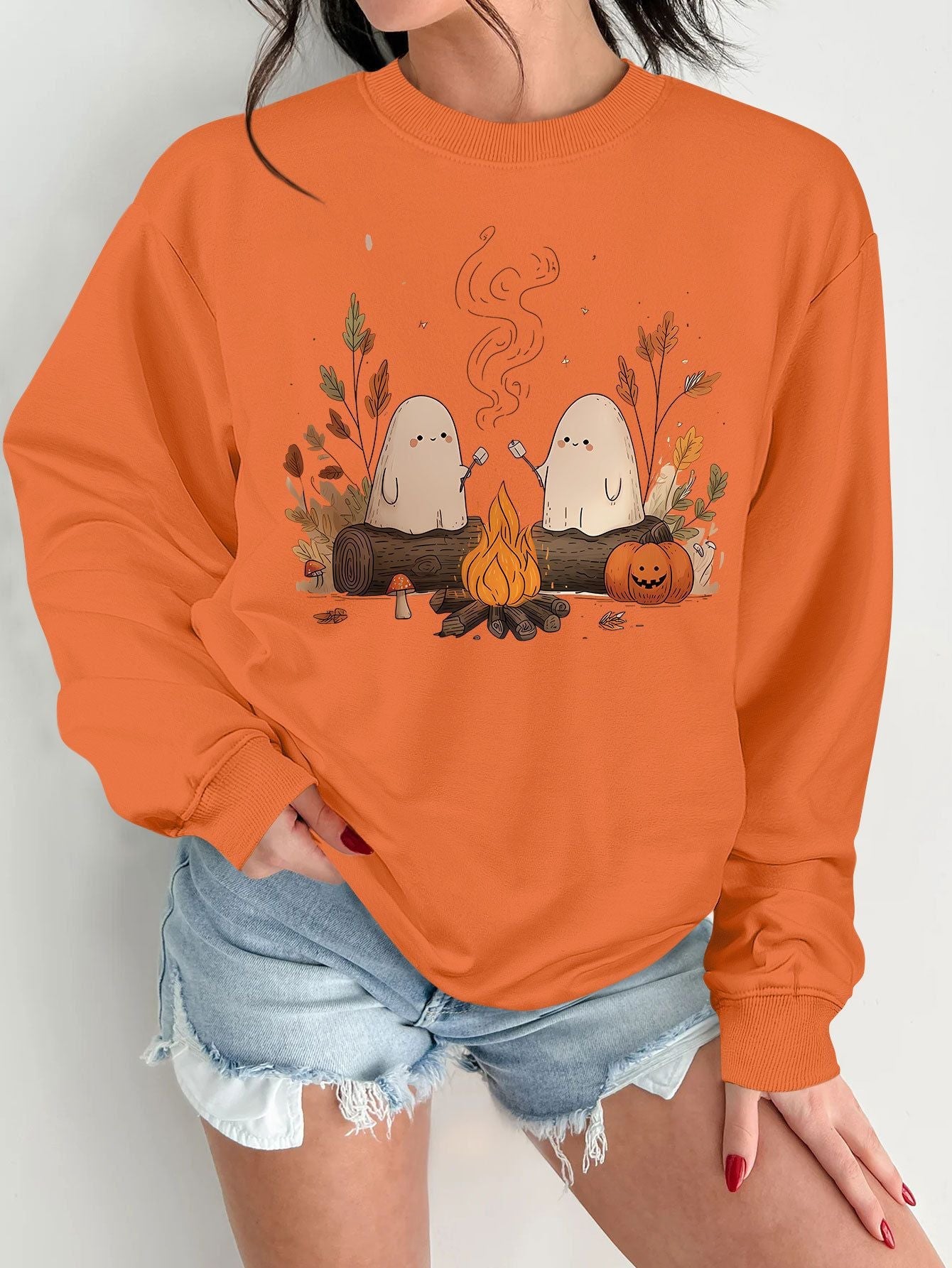 Damen Sweatshirt Verspielt Grusel Motiv Bequem Eveloria