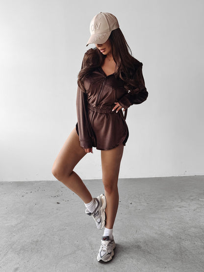 Damen Sportoverall Kurz Stehkragen Elastisch Eveloria