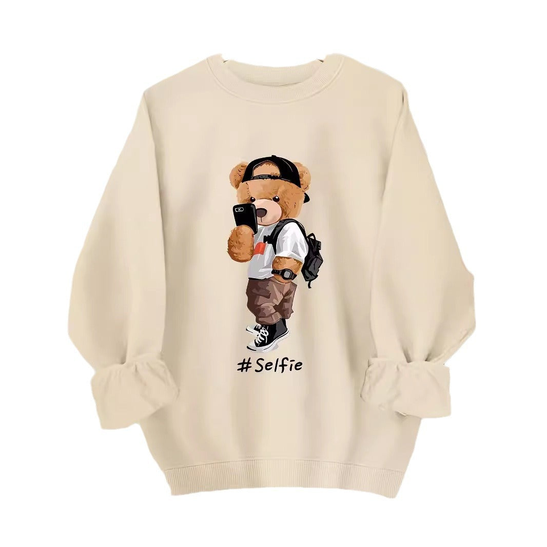 Damen Sweatshirt Bärendesign Lässig Grau Eveloria