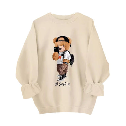 Damen Sweatshirt Bärendesign Lässig Grau Eveloria