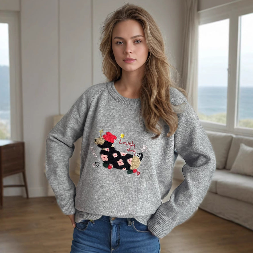 Damen Sweatshirt Tierdesign Blumenstickerei Eveloria