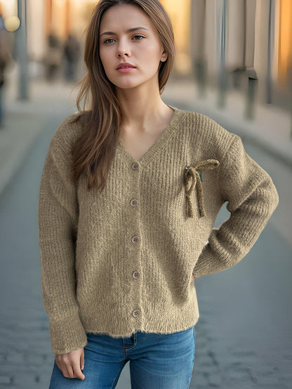 Damen Strickcardigan Feinripp mit Knöpfen Beige
