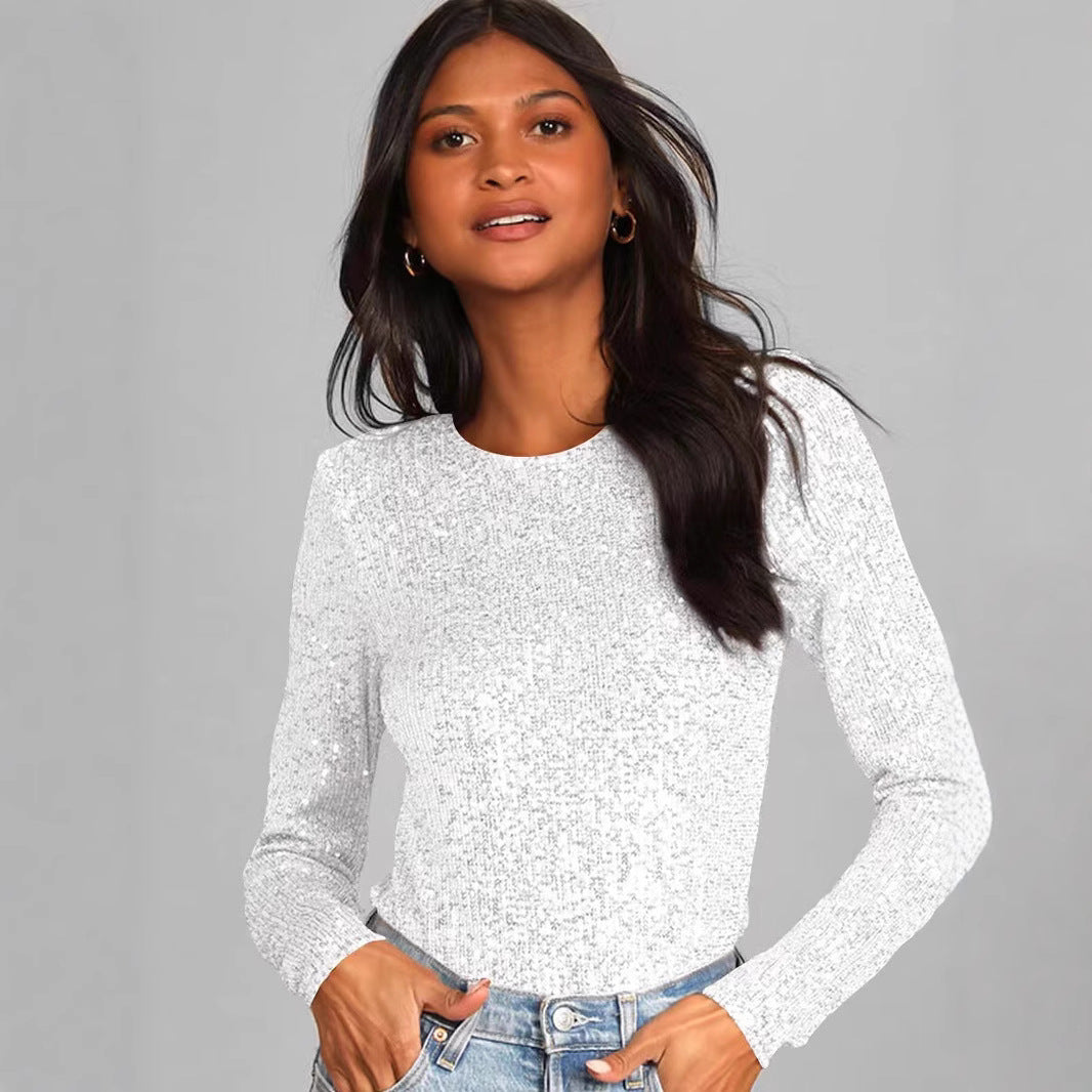 Damen Glitzerbodysuit Langer Ärmel Schimmerstoff Eveloria
