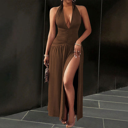 Damen Maxikleid V-Ausschnitt Seitenschlitz Eveloria - Eveloria