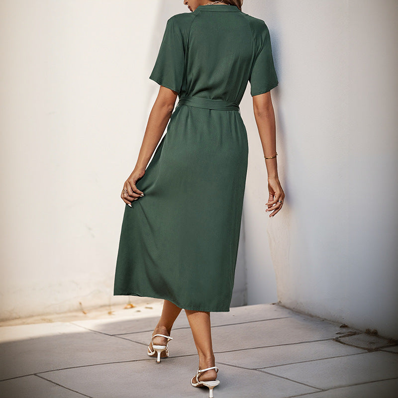 Damen Midi-Kleid Knopfleiste Seitenschlitz Eveloria