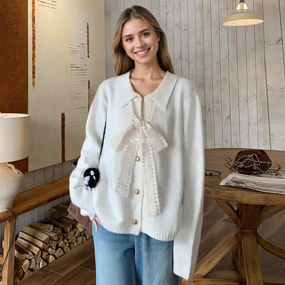Damen Strickpullover mit Schleifenapplikation Eveloria
