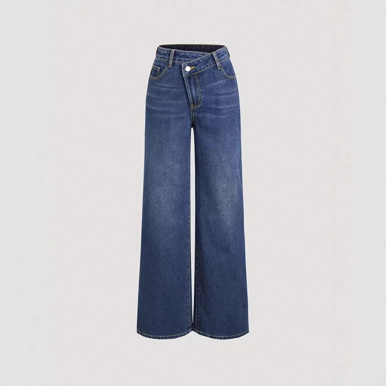 Damen Weite Denim-Hose Hochbund Klassisch Blau Eveloria - Eveloria